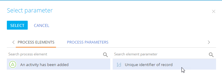 Fig. 4 Select a process parameter that contains the Id of the needed record