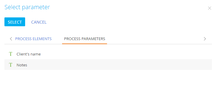 Fig. 11 The process parameter selection tab