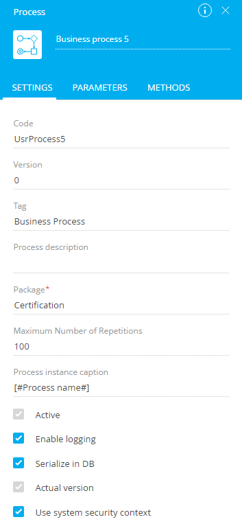 Fig. 10 Business process properties area