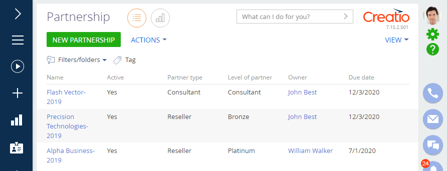 Fig. 1 The Partnership section in the main application