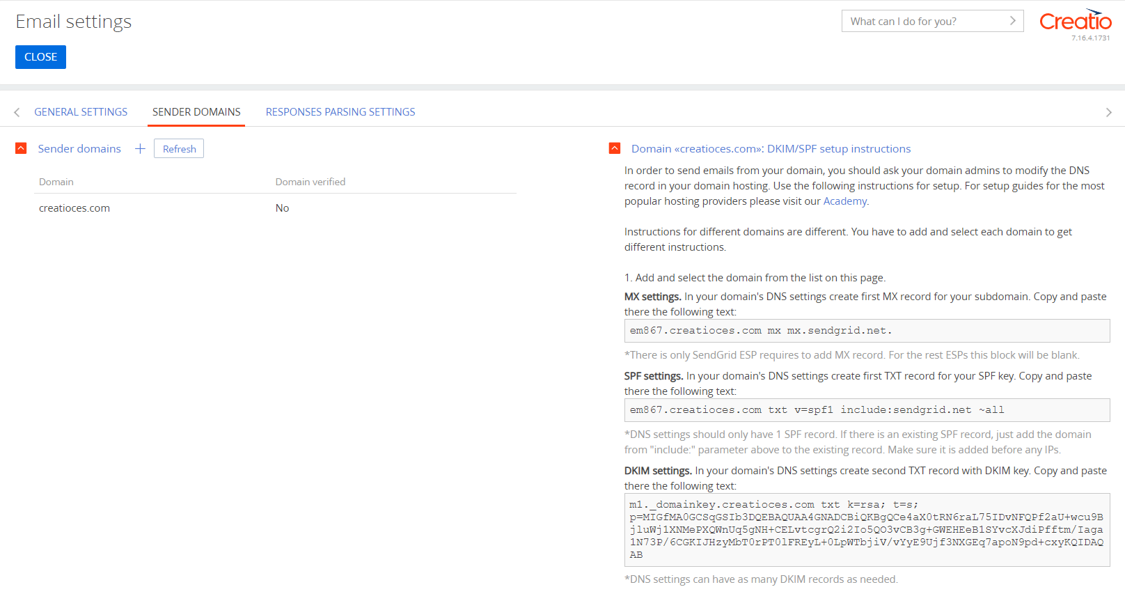 Fig. 3 MX/DKIM/SPF keys for the specified domain