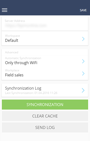 Fig. 2 Mobile application settings page