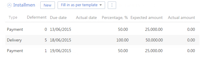 Fig. 1 Example of filling in the Installment plan detail using the template