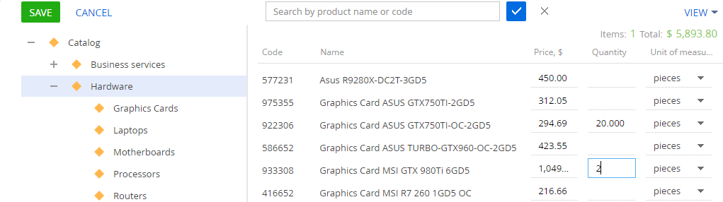 Fig. 1 Product selection page