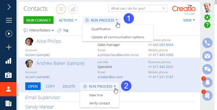 Fig. 1 Running a process integrated into a section