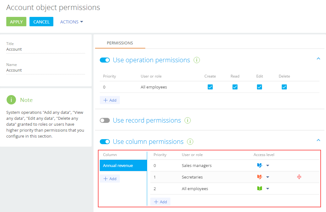 Fig. 5 Configure the priority of column access permissions