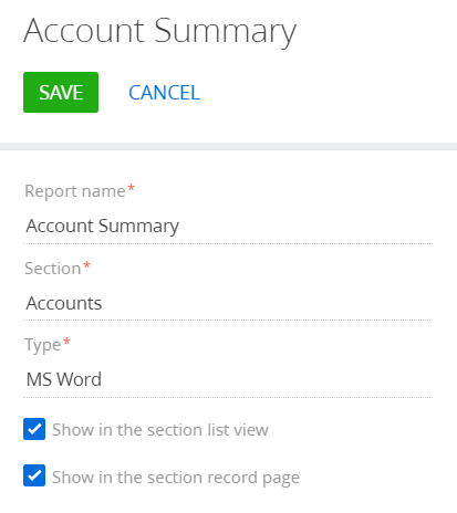 Setting up the report display parameters