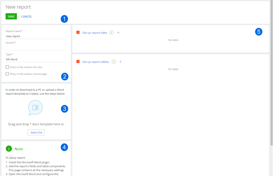 MS Word report setup page