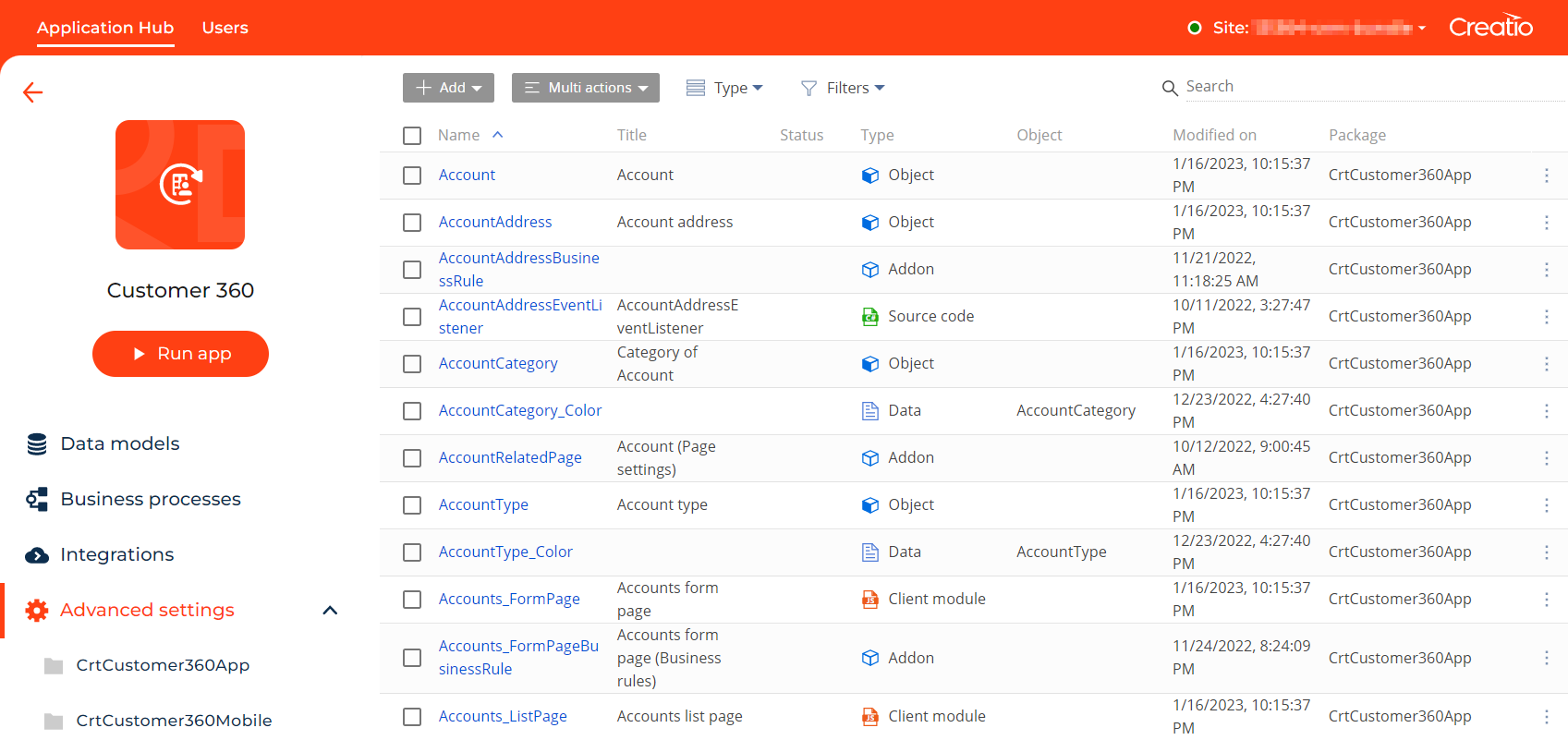 Fig. 7 Advanced settings tab in the Customer 360 app