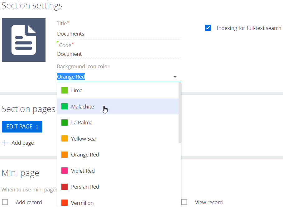 Fig. 11 Change a color code of the Documents Classic UI section