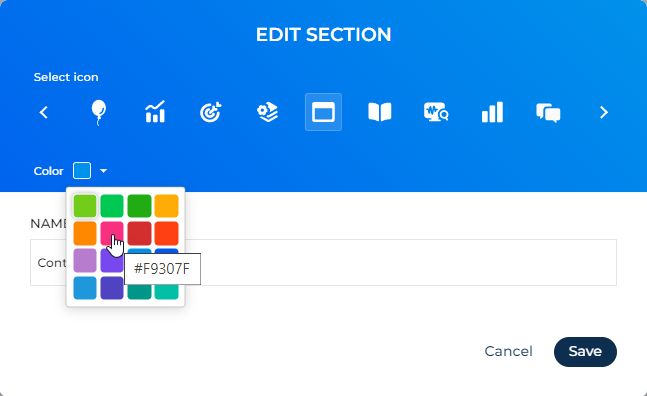 Fig. 10 Change a color code of the Contacts Freedom UI section