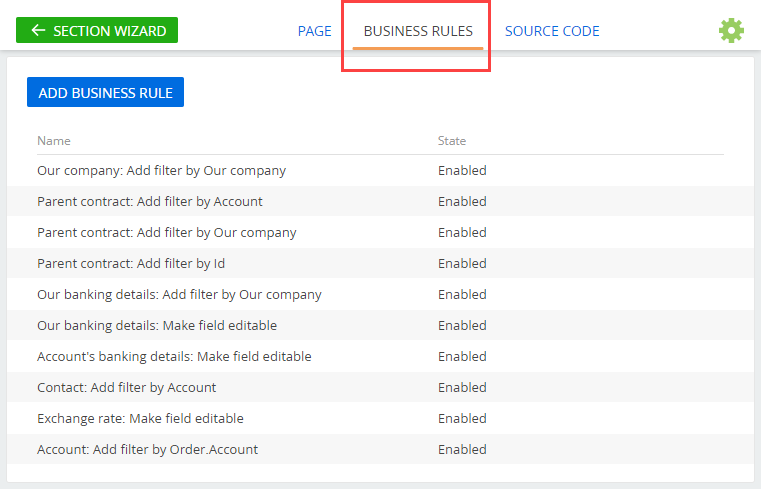 Fig. 2 The Business rules tab of the Page Designer