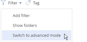 Fig. 11 Switching to the advanced filter mode