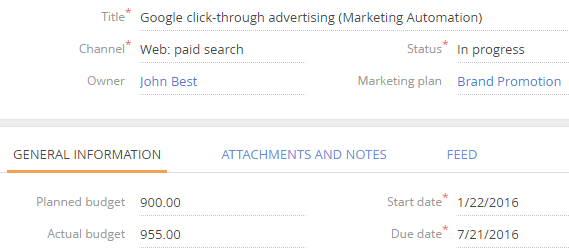 Fig. 3 Populated marketing plan page