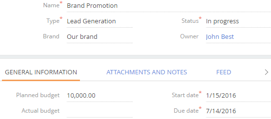 Fig. 2 Populated marketing plan page