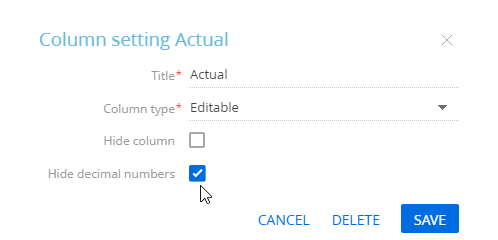 The Hide decimal numbers checkbox in the column settings