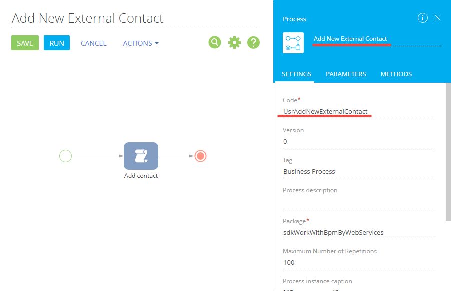 Run business process via web service